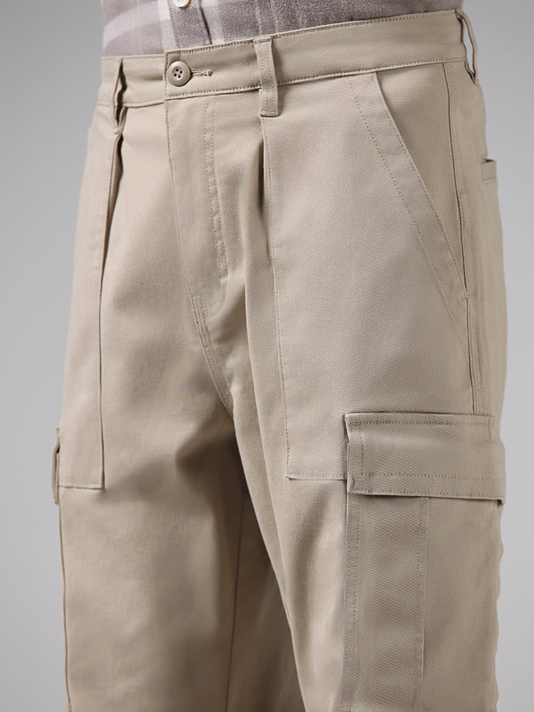 Nuon Beige Relaxed Fit Cargo Chinos