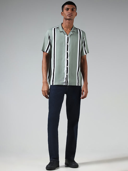 Nuon Green Striped Relaxed-Fit Shirt