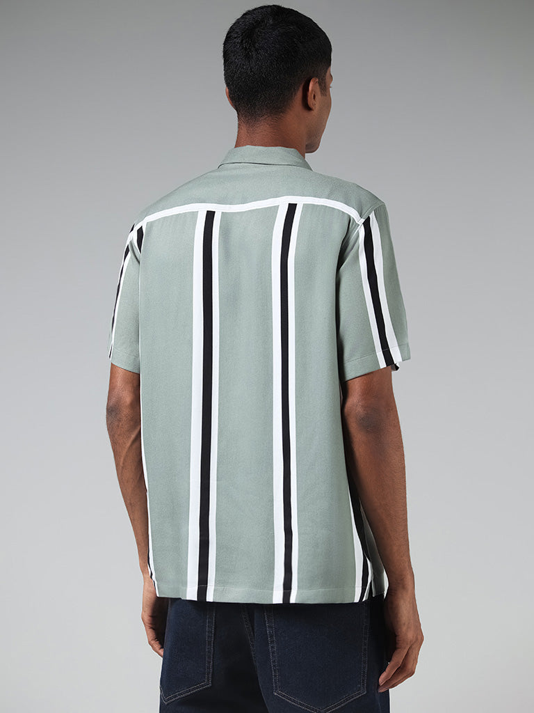 Nuon Green Striped Relaxed Fit Shirt