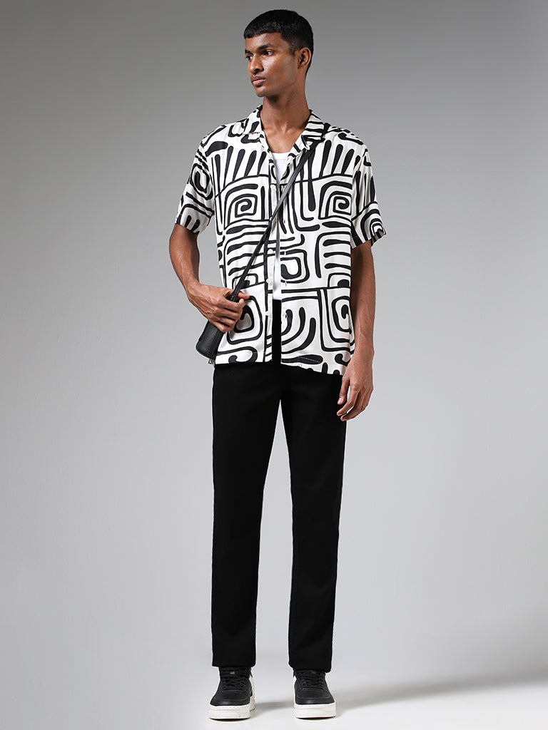 Nuon Off White Abstract Printed Relaxed Fit Shirt