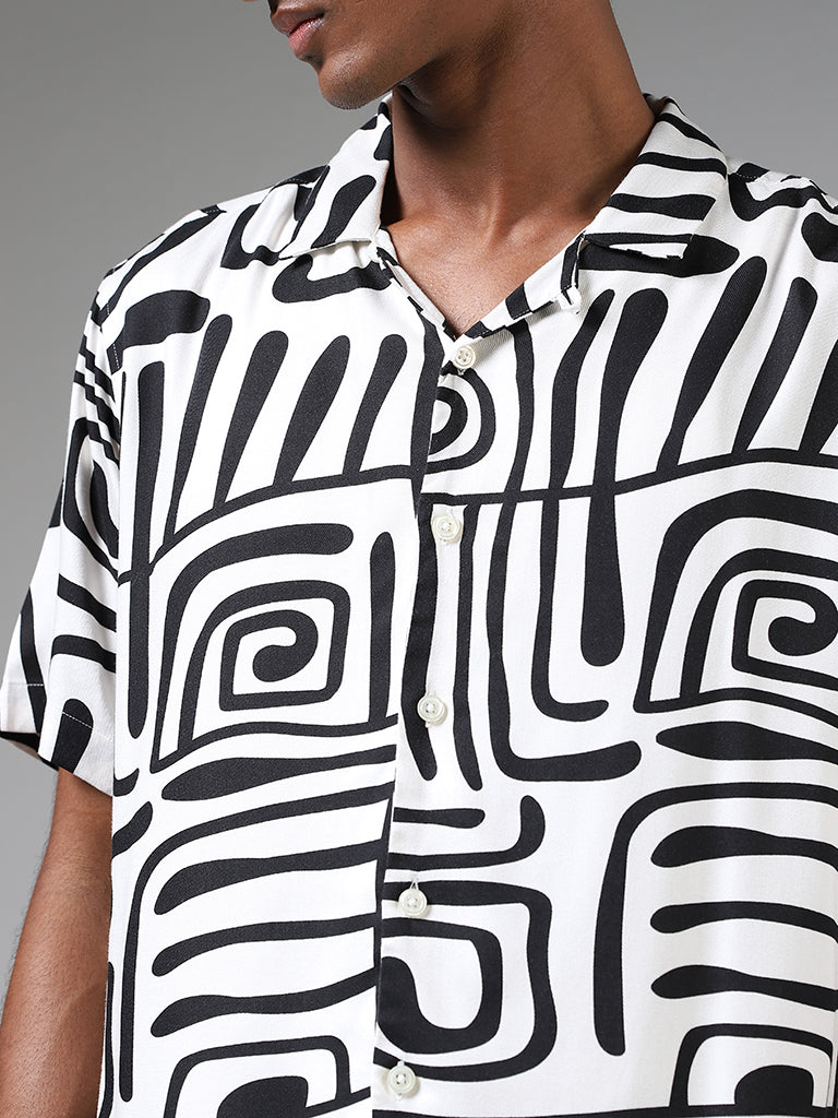 Nuon Off White Abstract Printed Relaxed Fit Shirt