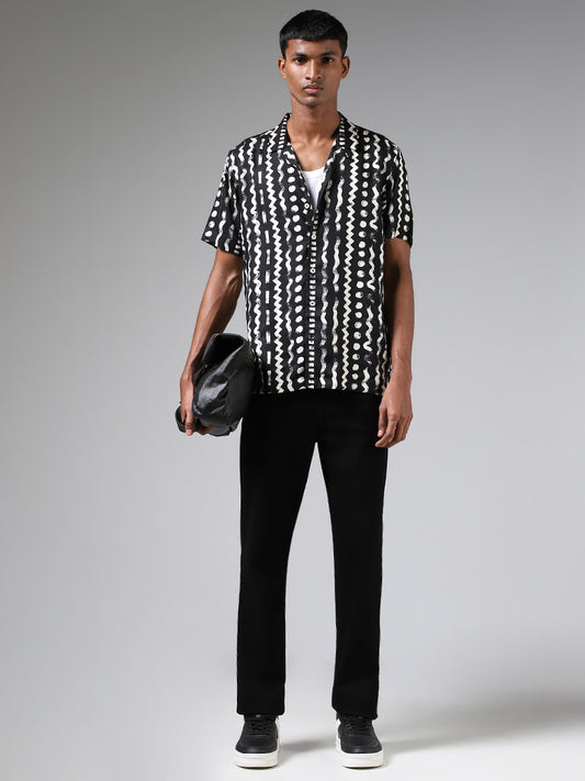 Nuon Black Abstract Printed Relaxed Fit Shirt