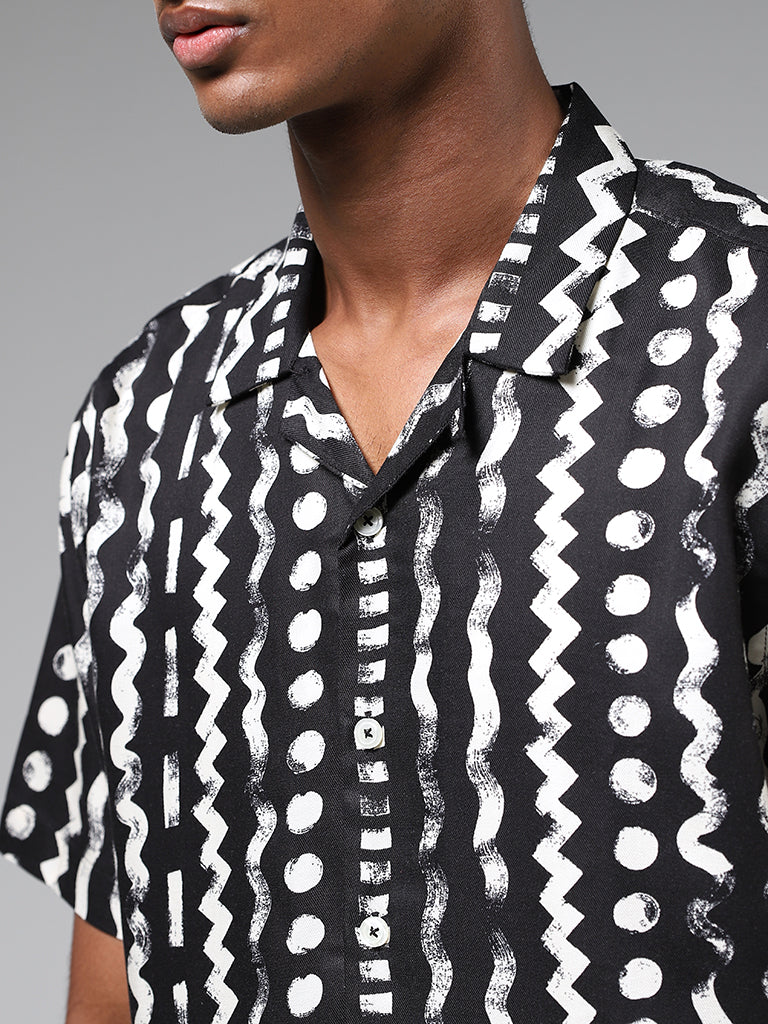Nuon Black Abstract Printed Relaxed Fit Shirt