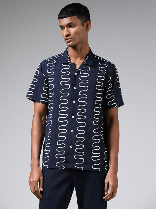 Nuon Navy Printed Resort-Fit Shirt