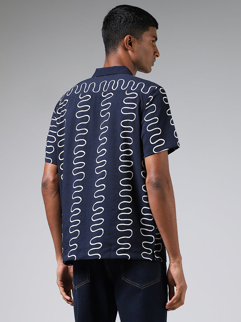 Nuon Navy Printed Resort Fit Shirt