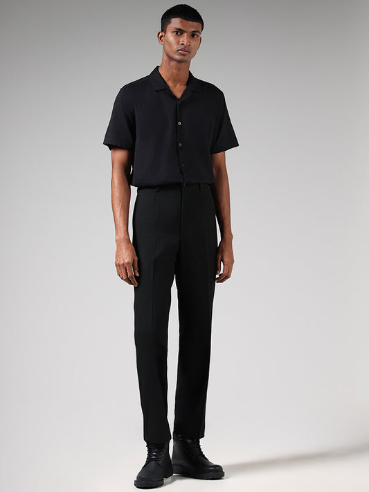 Nuon Black Leaf Embroidered Resort Fit Shirt