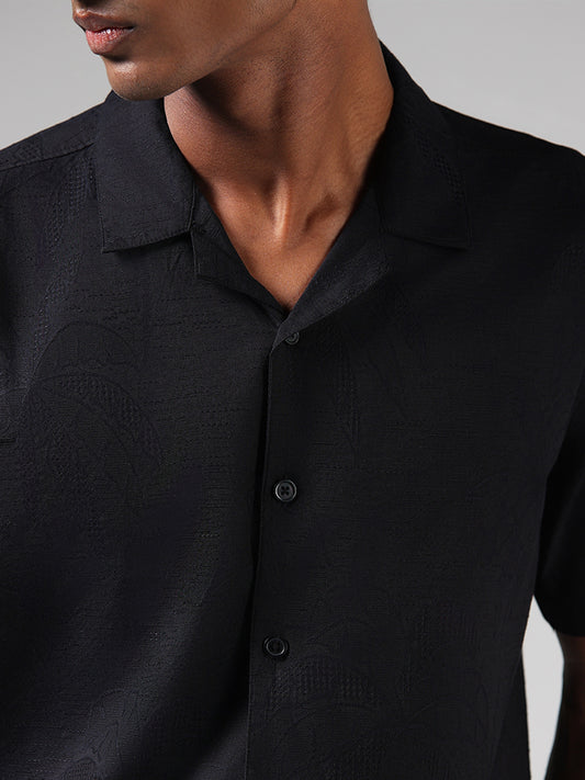 Nuon Black Leaf Embroidered Resort Fit Shirt