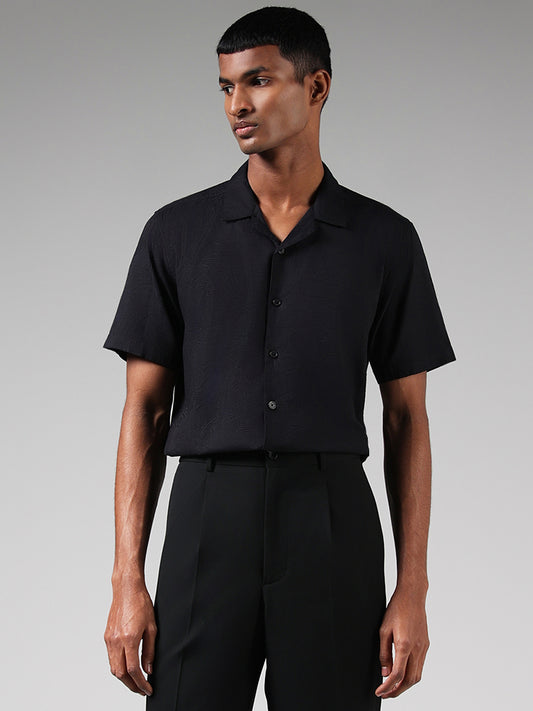 Nuon Black Leaf Embroidered Resort Fit Shirt