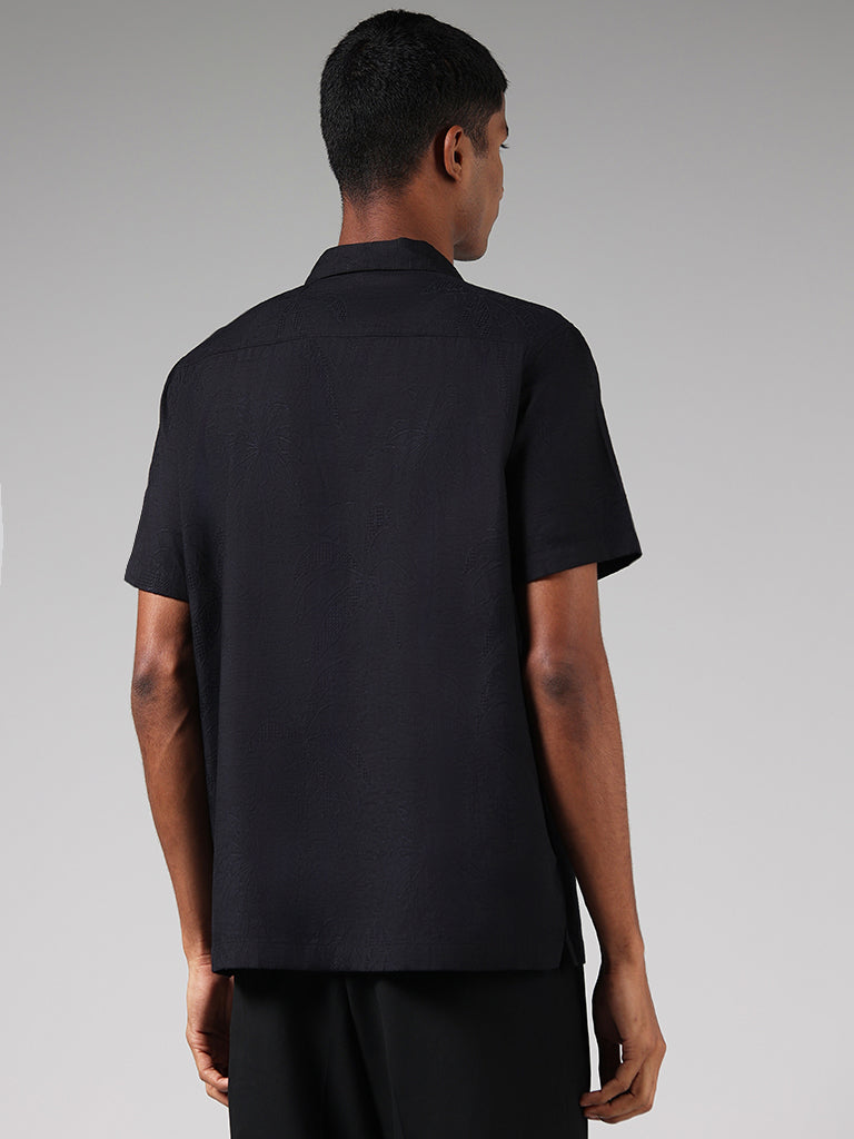 Nuon Black Textured Cotton Blend Shirt