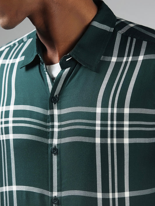 Nuon Green Checked Slim Fit Shirt