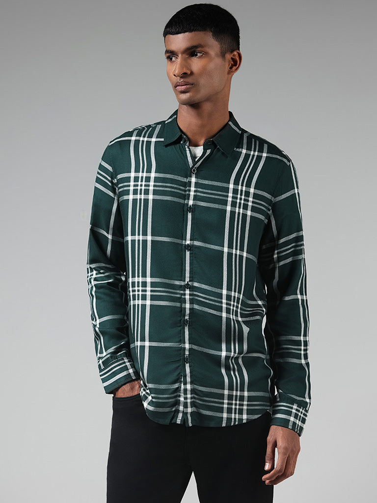 Nuon Green Checked Slim Fit Shirt