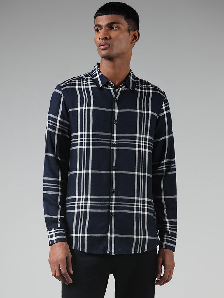 Nuon Navy Checked Slim Fit Shirt