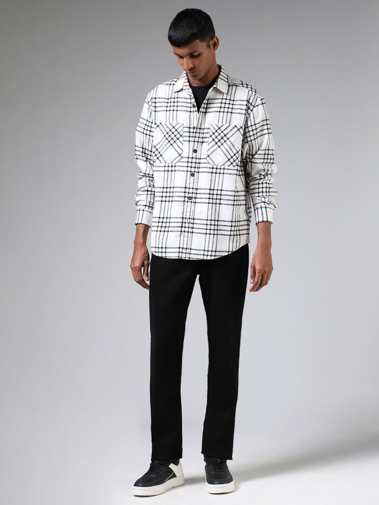 Nuon White Tartan Checked Relaxed Fit Shirt