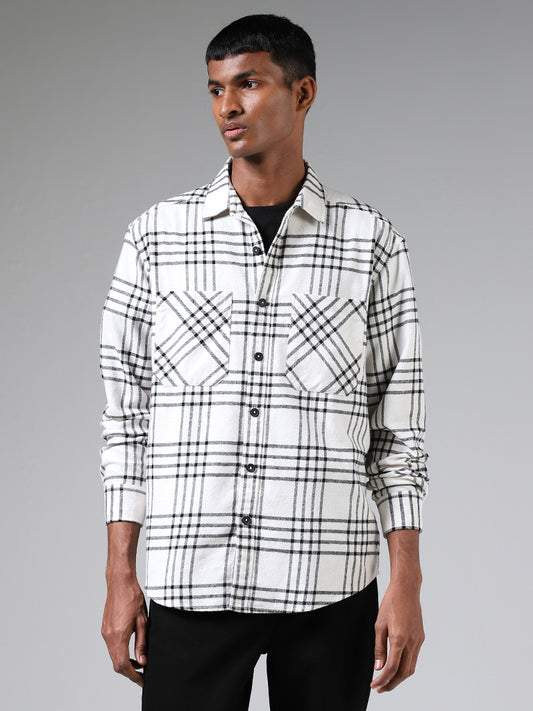 Nuon White Tartan Checked Relaxed Fit Shirt