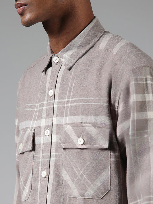 Nuon Light Brown Checked Cotton Relaxed-Fit Shirt