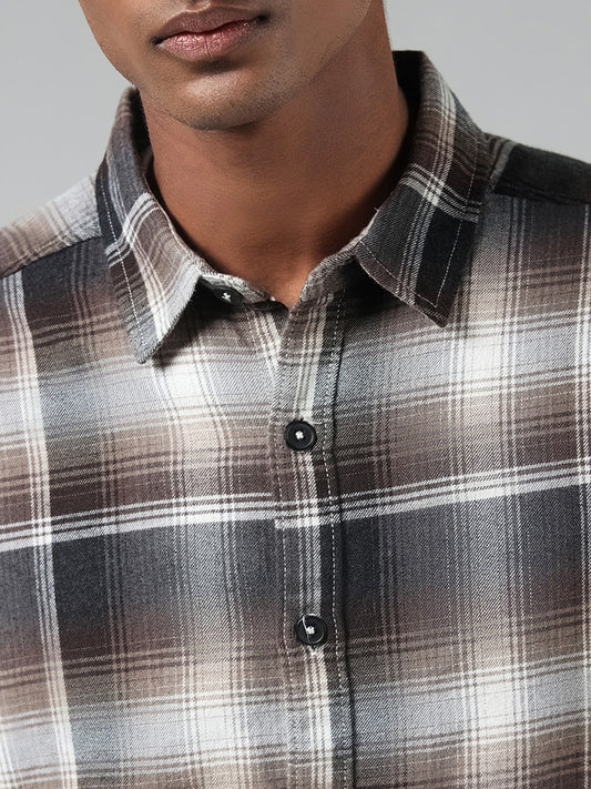 Nuon Grey Checked Relaxed Fit Shirt