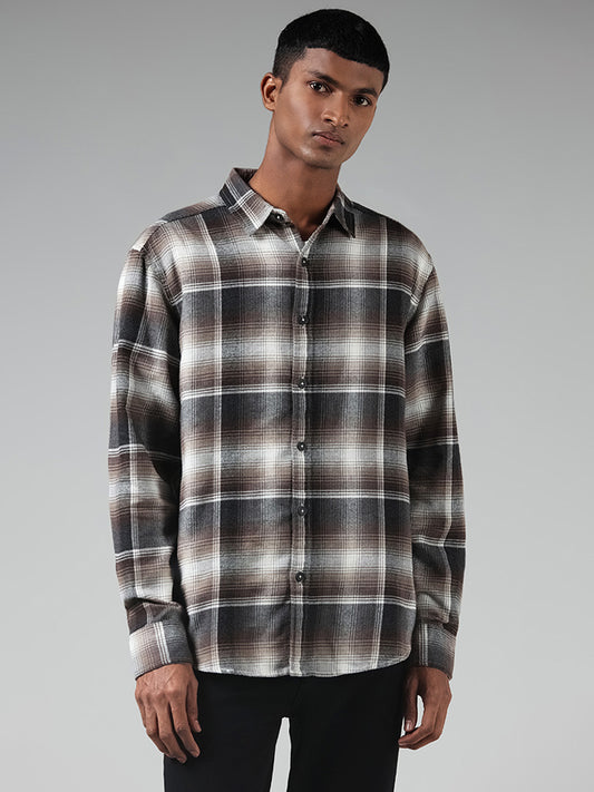 Nuon Grey Checked Relaxed Fit Shirt