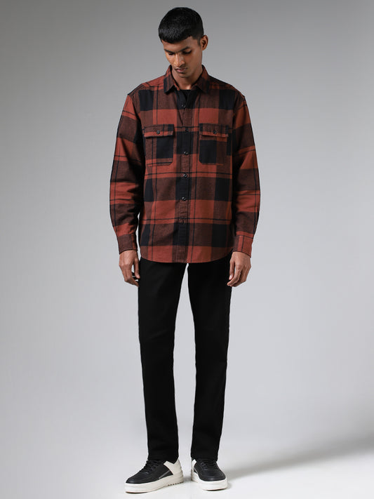 Nuon Brown Buffalo Plaid Checked Relaxed-Fit Shirt