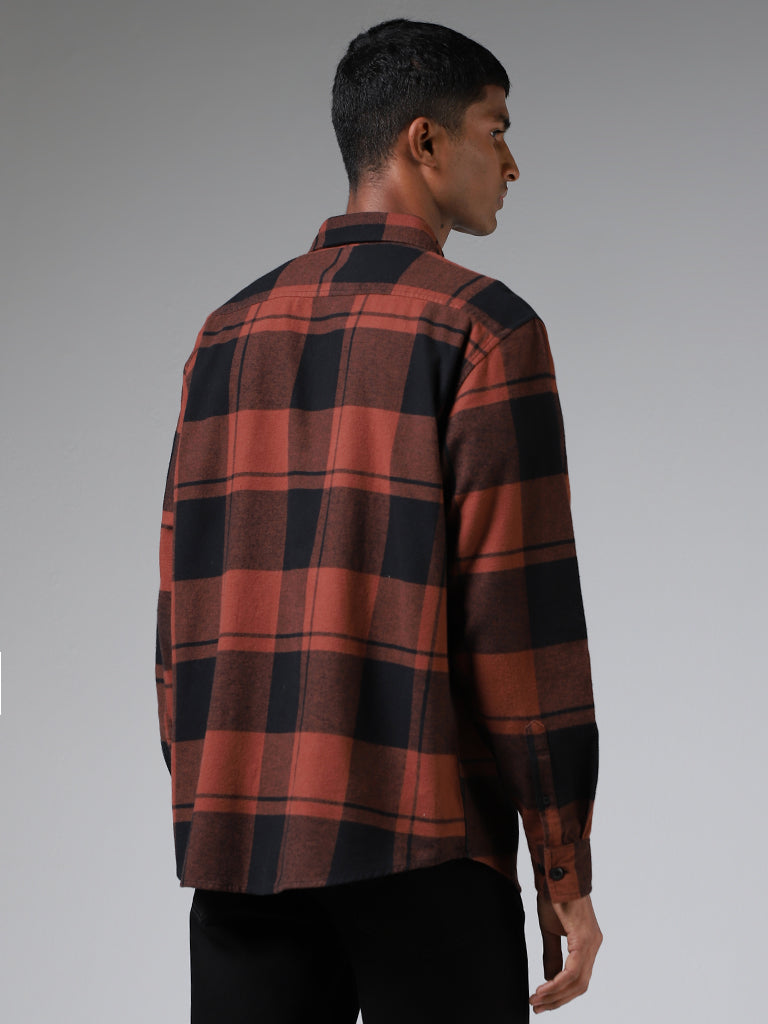 Nuon Brown Buffalo Plaid Checked Relaxed Fit Shirt