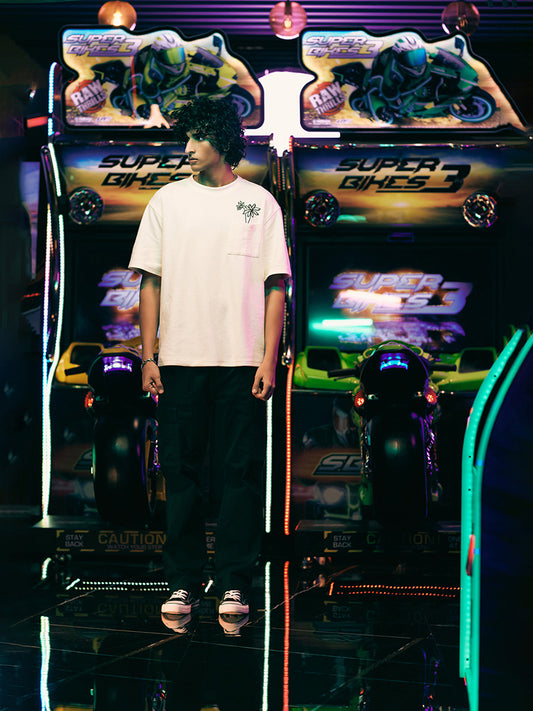 Nuon Off White Floral Embroidered Relaxed Fit T-Shirt