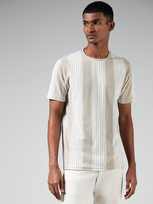 Nuon White Striped Slim Fit T-Shirt