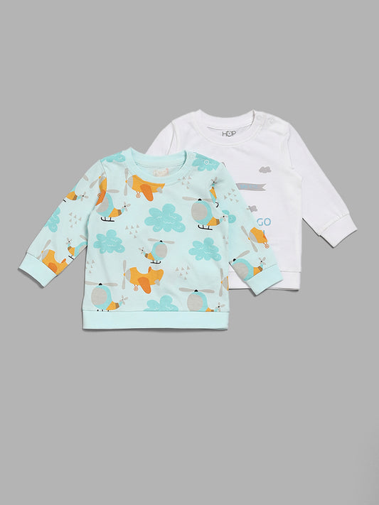 HOP Baby Multicolour Aeroplane Printed T-Shirts - Pack of 2