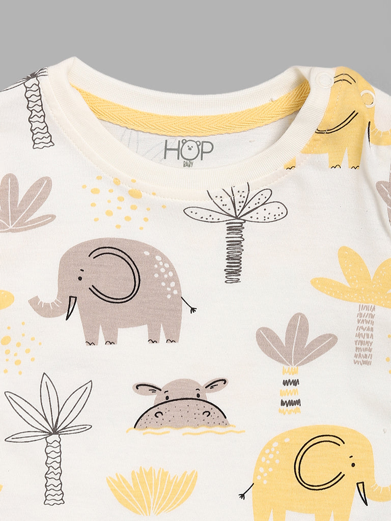 HOP Baby Elephant Printed Multicolor T-Shirt - Pack of 2