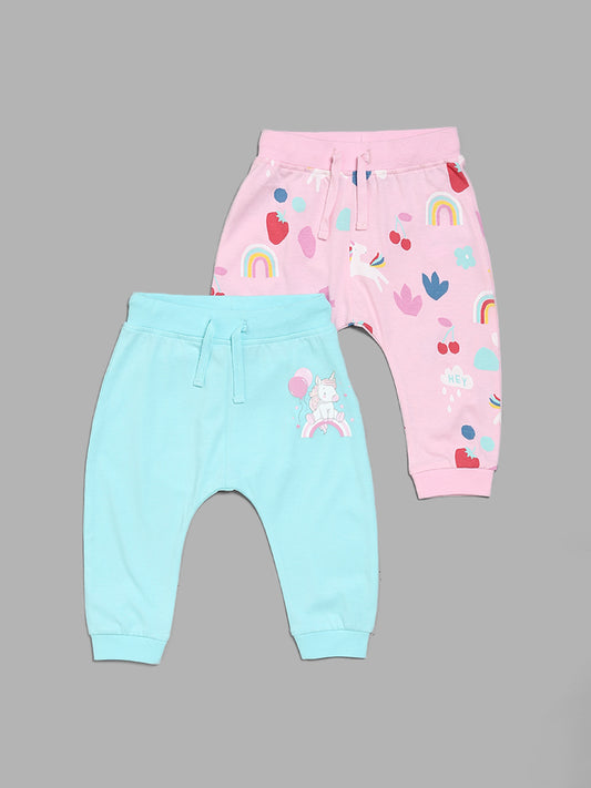 HOP Baby Unicorn & Rainbow Printed Multi Pants - Pack of 2