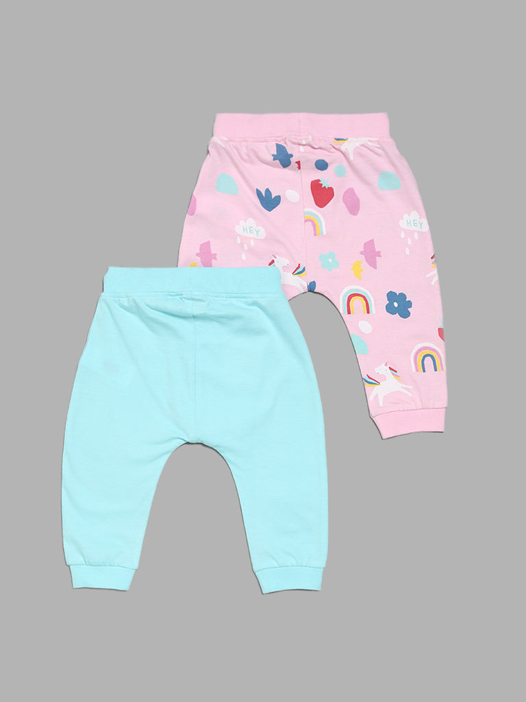 HOP Baby Unicorn & Rainbow Printed Multi Pants - Pack of 2