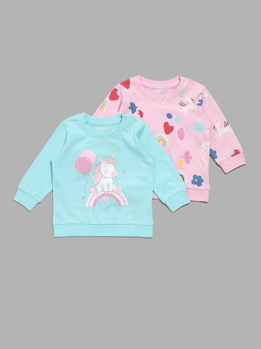 HOP Baby Unicorn & Floral Print Multicolor Top - Pack of 2