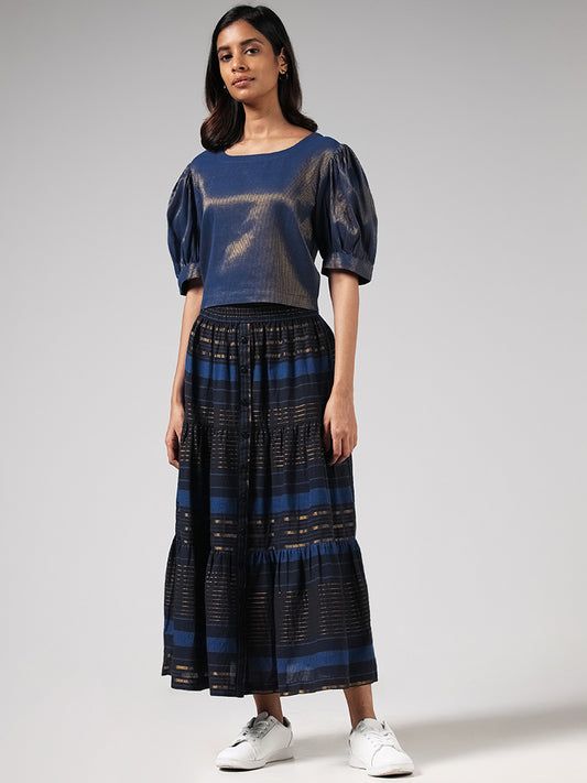 Bombay Paisley Blue Golden Striped Top