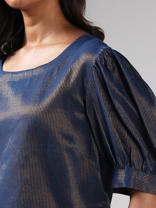 Bombay Paisley Blue Golden Striped Top