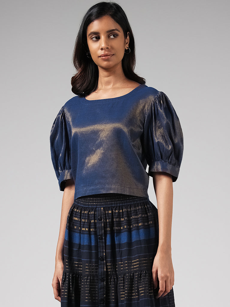 Bombay Paisley Blue Golden Striped Top