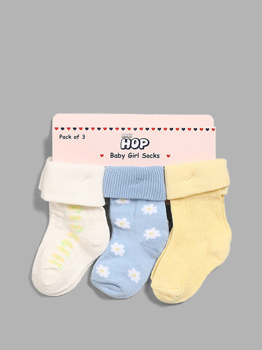 HOP Baby Multicolor Floral Printed Socks Set- Pack of 3