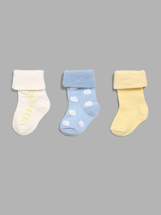 HOP Baby Multicolor Floral Printed Socks Set- Pack of 3