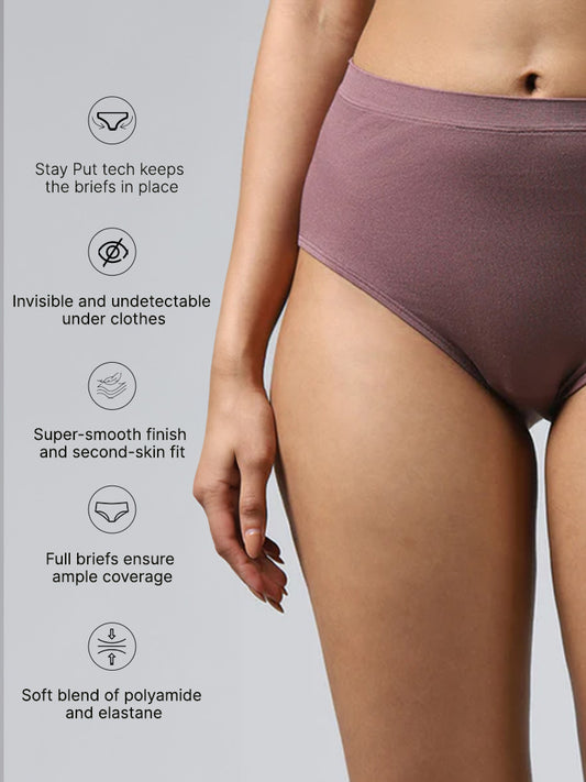 Wunderlove Solid Taupe Cotton Blend Seamless Full Brief