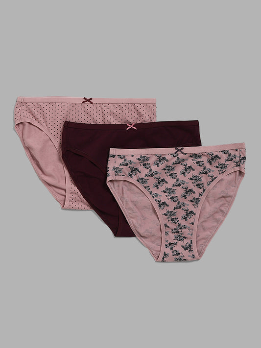 Wunderlove Light Pink Polka Dot High Leg Briefs - Pack of 3