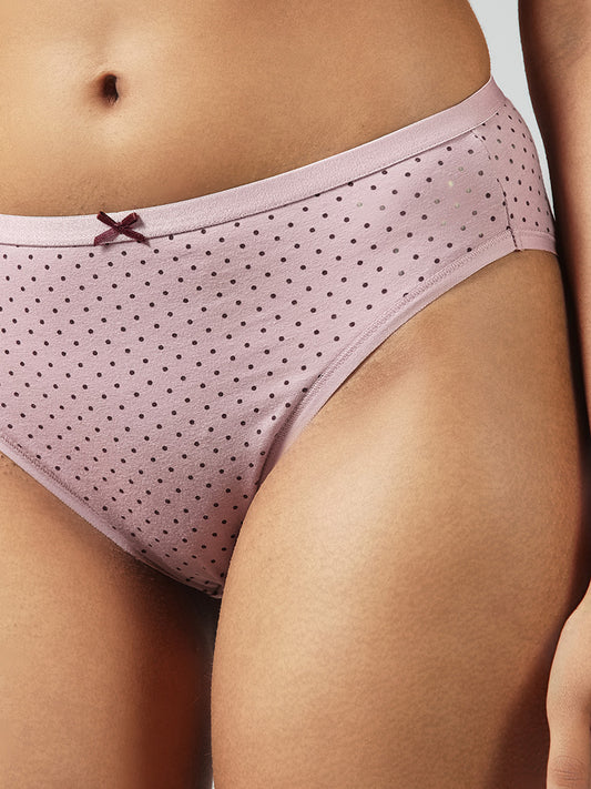Wunderlove Light Pink Polka Dot High Leg Briefs - Pack of 3
