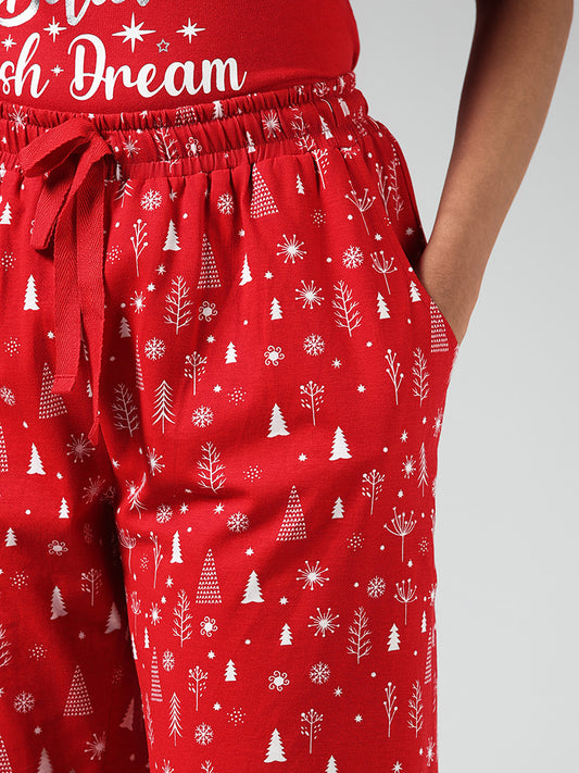 Wunderlove Red Printed Cotton Pyjamas