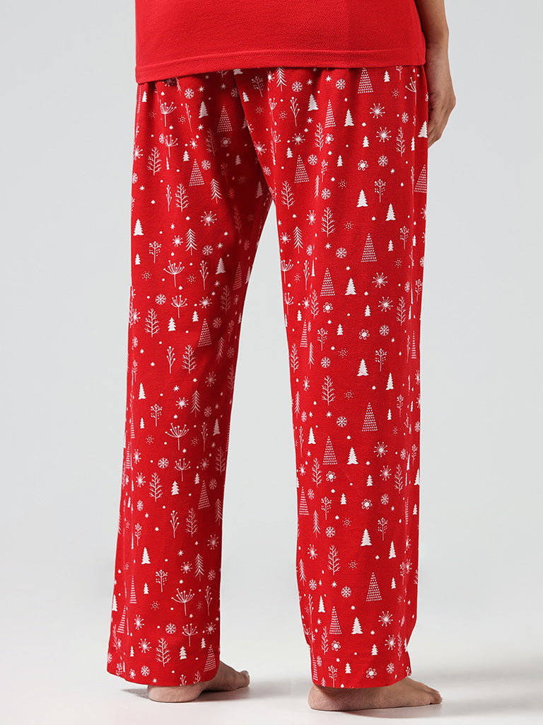 Wunderlove Red Printed Cotton Pyjamas