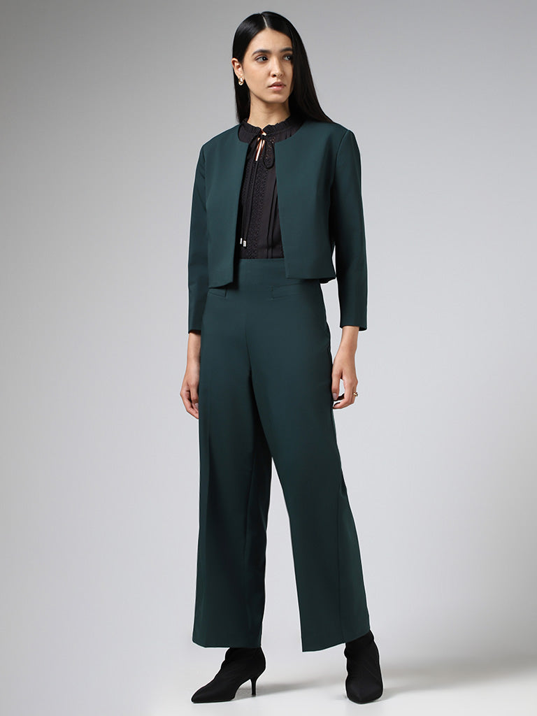 Buy Wardrobe Solid Emerald Green Crop Jacket from Westside
