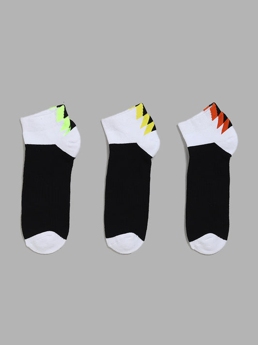 WES Lounge Black Colorblock Cotton Blend Trainer Socks - Pack of 3