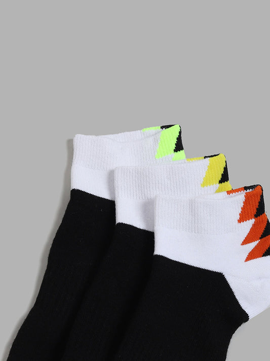 WES Lounge Black Colorblock Cotton Blend Trainer Socks - Pack of 3