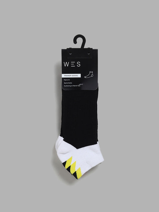 WES Lounge Black Colorblock Cotton Blend Trainer Socks - Pack of 3