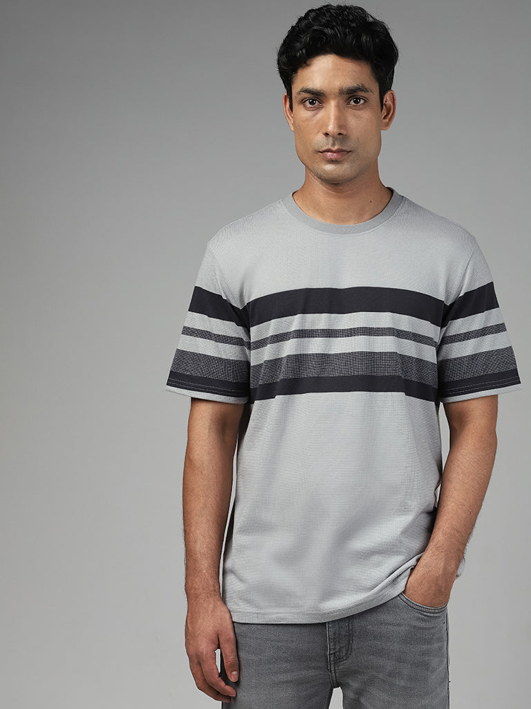 WES Lounge Striped Relaxed Fit Grey T-Shirt