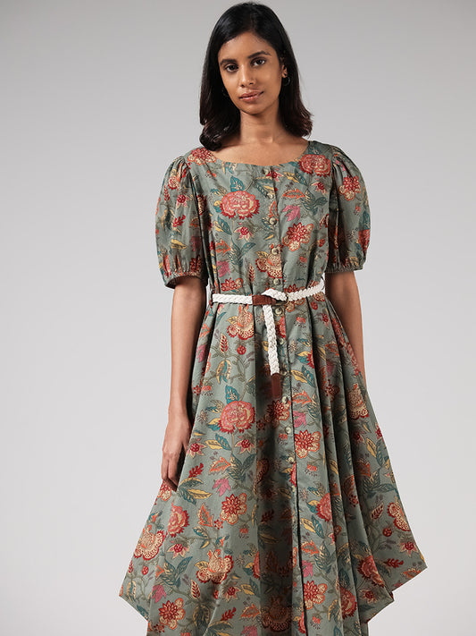 Bombay Paisley Green Floral Dress and Braided Belt Set