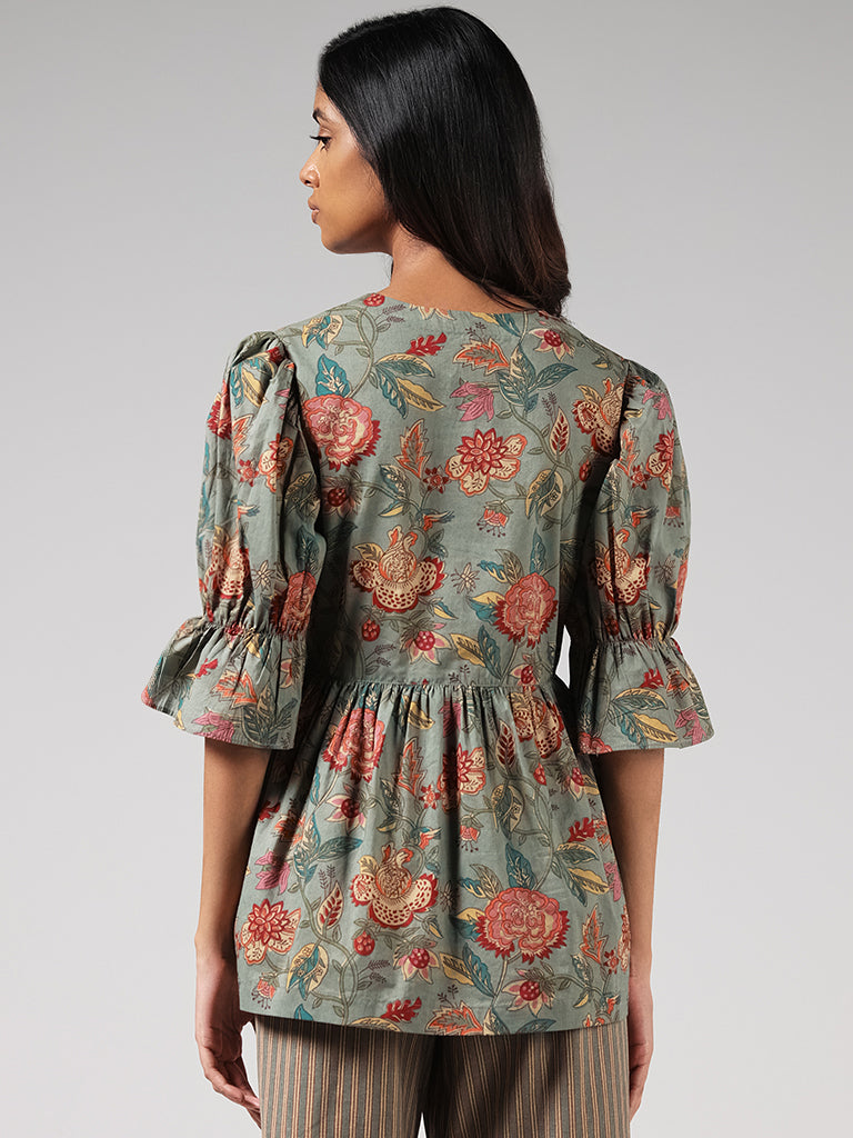 Bombay Paisley Green Floral Printed Cotton Top