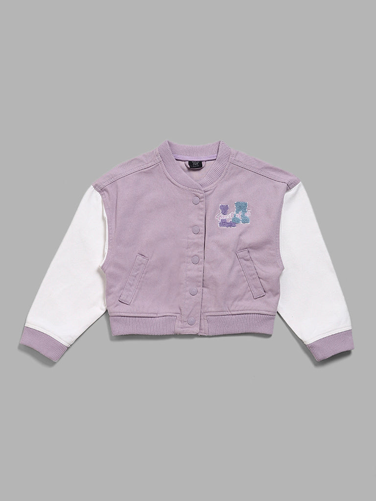 Y&F Kids Lilac Typographic Embroidered Jacket