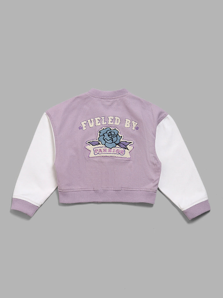 Y&F Kids Lilac Typographic Embroidered Jacket
