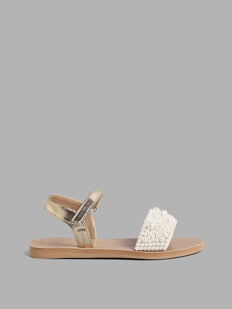 Yellow Gold Pearl Embellished Sandals